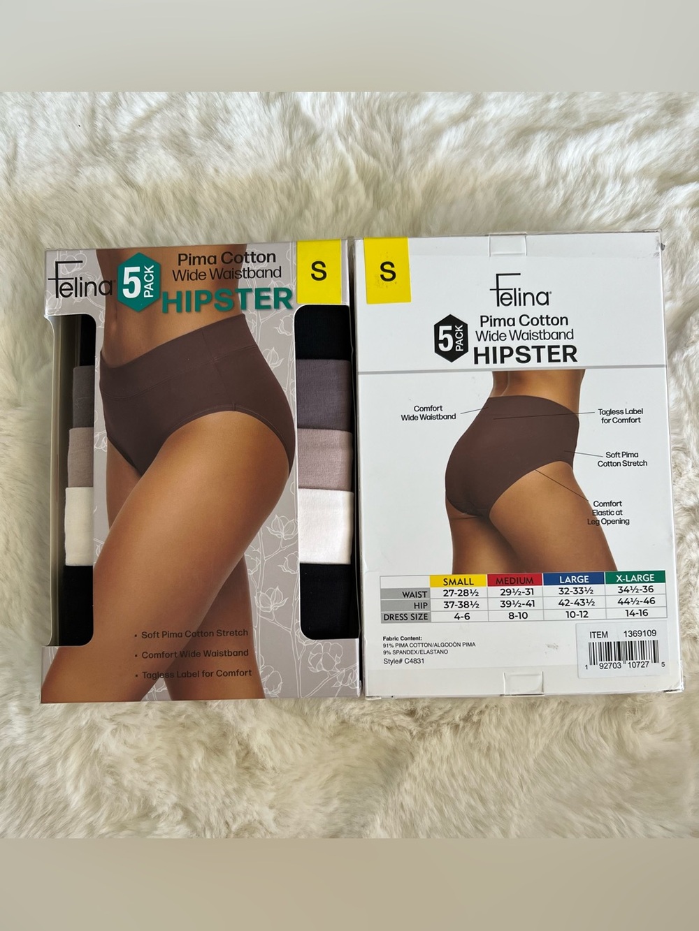 Felina Pima Cotton Wide Waistband Hipster - Brown (5 Pack) #38